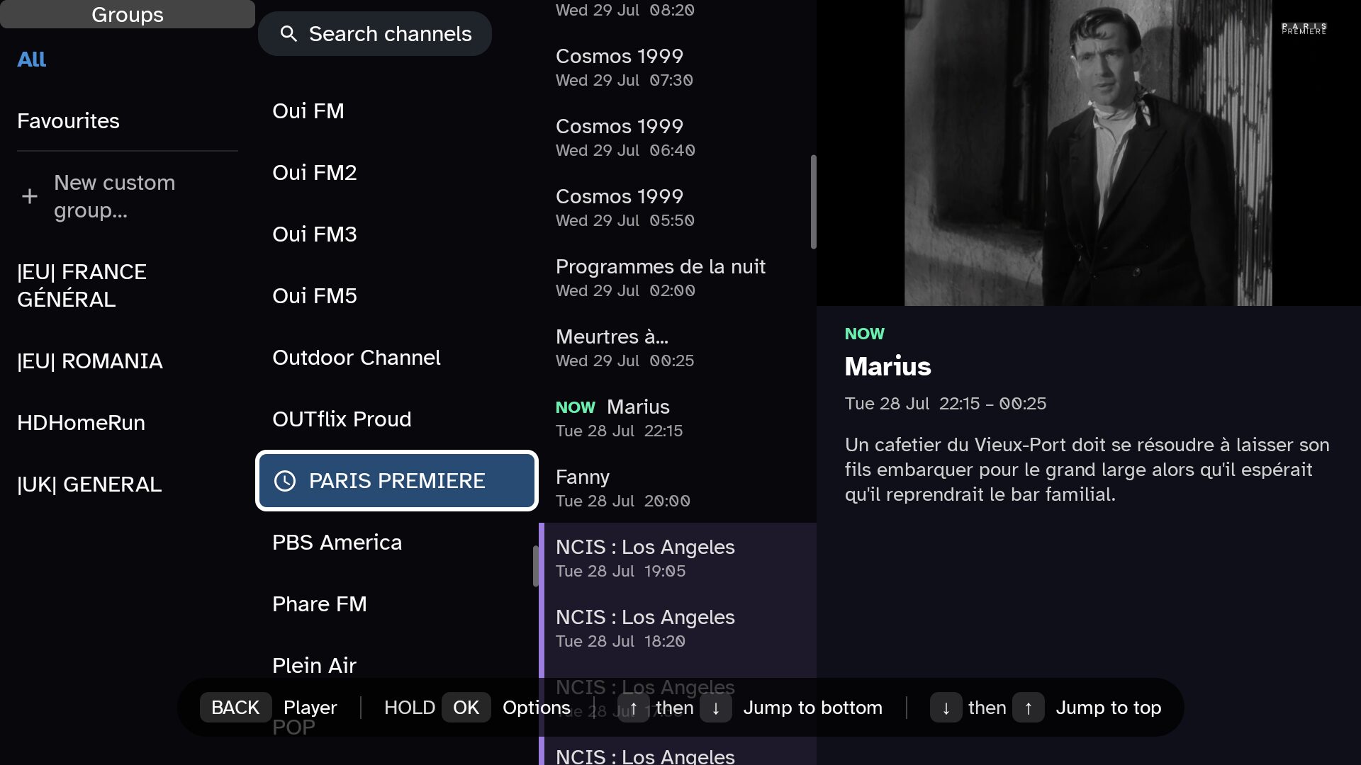 Catch-up browser with live preview