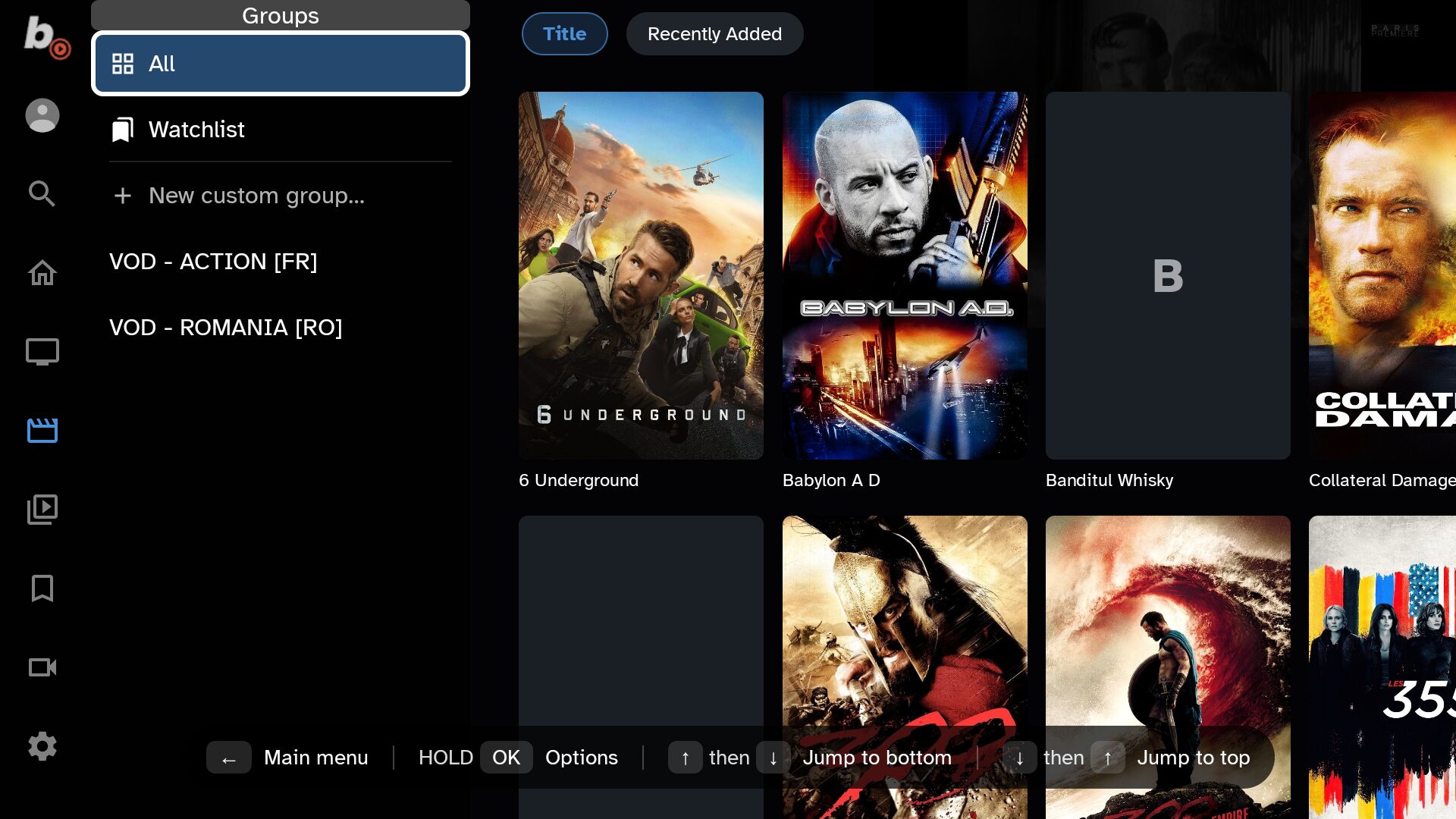 Movie library with poster grid and category groups
